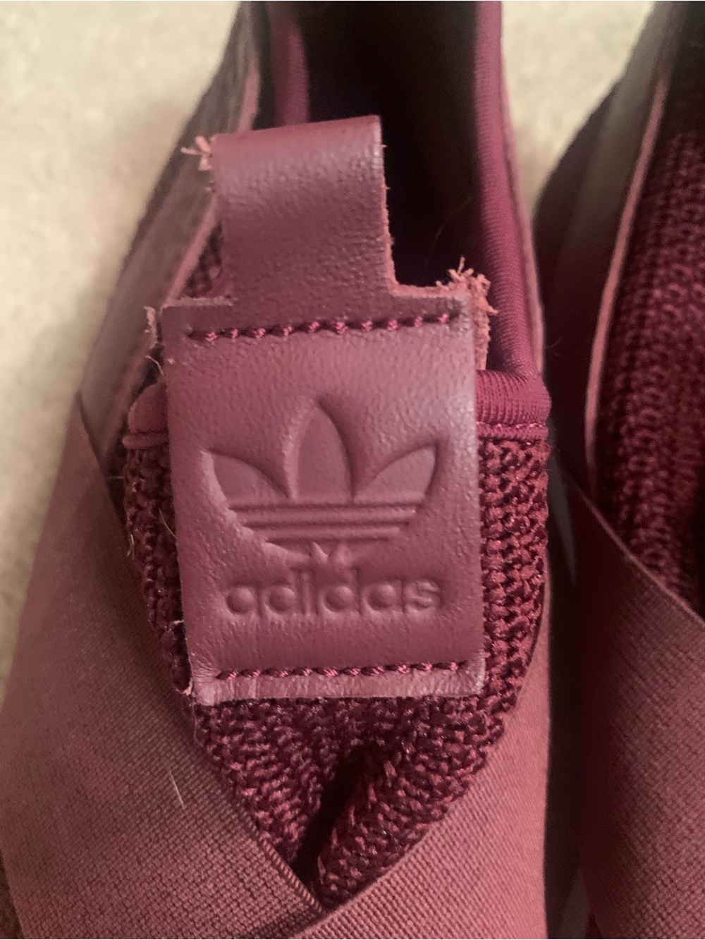 Adidas Superstar Burgundy Slip-On Knit Sneakers with White Shell Toe - Picture 6 of 7